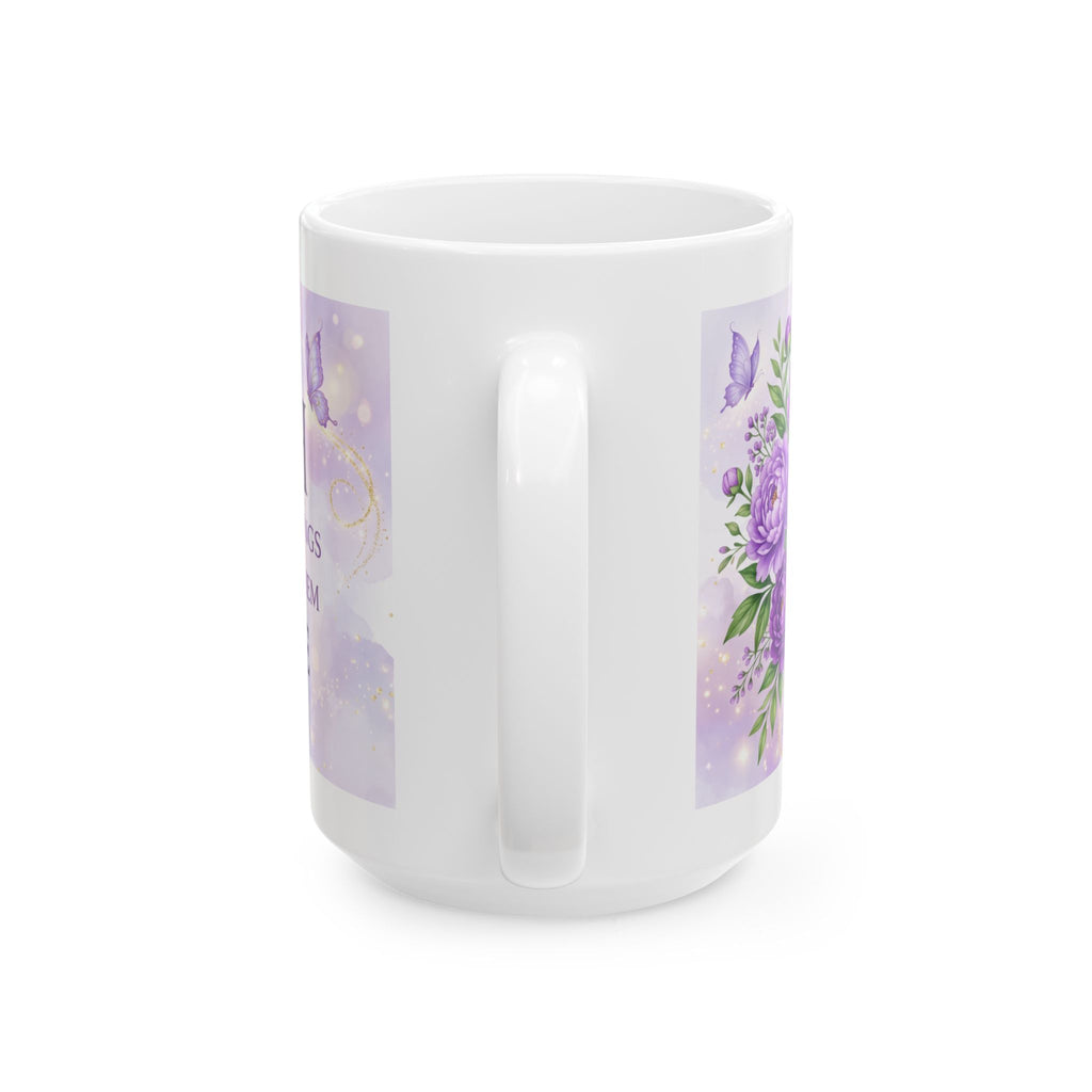 Faith does not make things easy ceramic mug | Purple floral butterflies inspirational quote