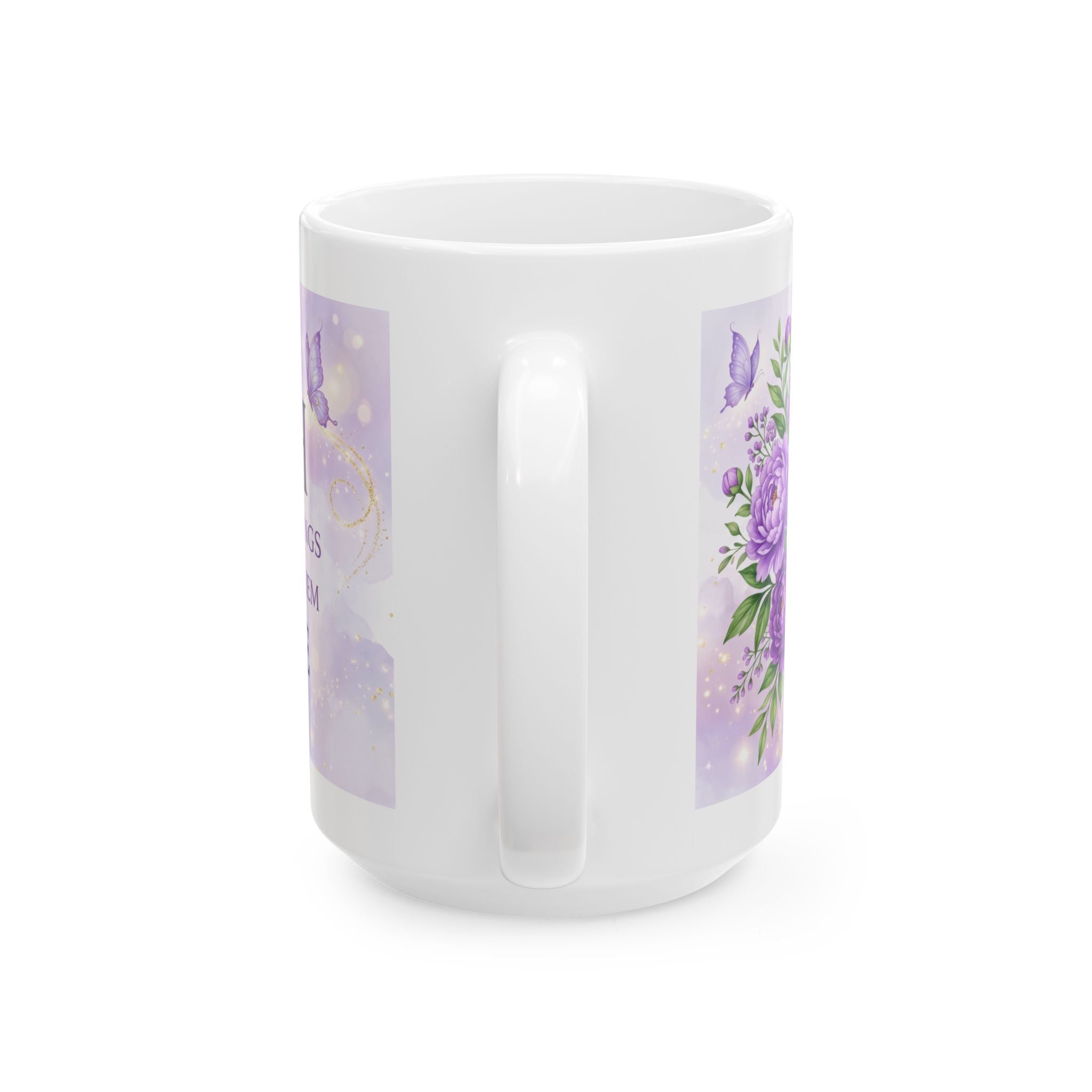 Faith does not make things easy ceramic mug | Purple floral butterflies inspirational quote