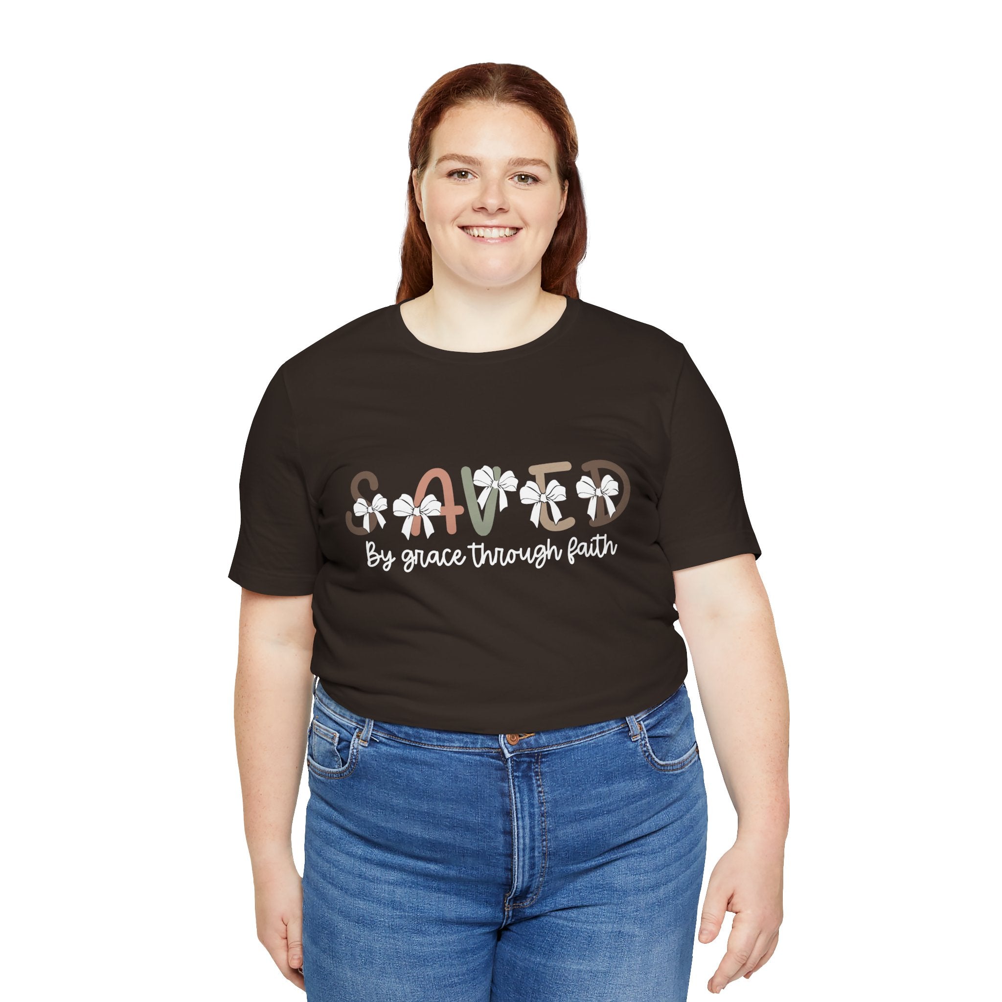 Saved floral text Tee | Christian faith shirt, by grace through faith