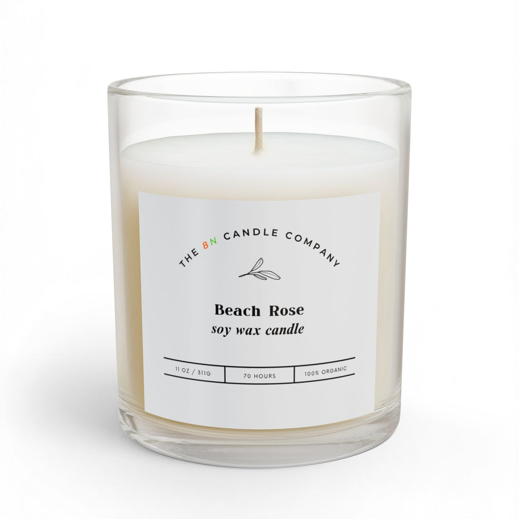 Beach Rose Glass Candle | 11oz Soy Wax Candle