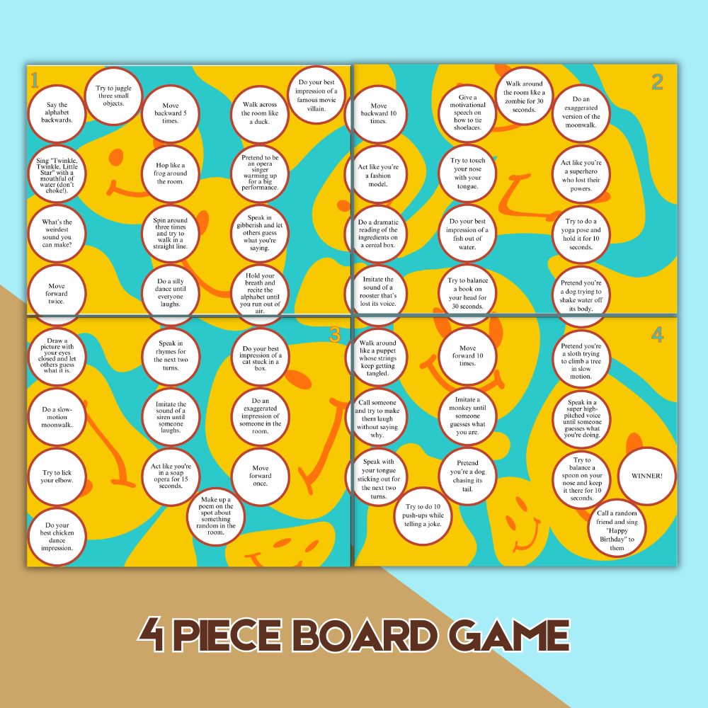 Random Challenge Board Game Printable | Silly Action & Dare Game for Kids | Fun Family Party Game PDF | Instant Download Ages 5+