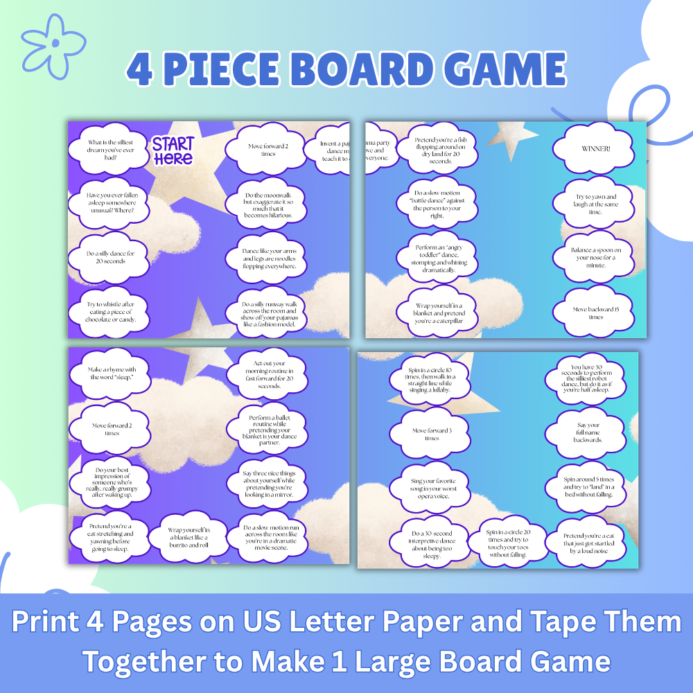Pajama Party Board Game Printable | Fun Kids Sleepover Challenge Game | Silly Dance & Action Game PDF | Instant Download