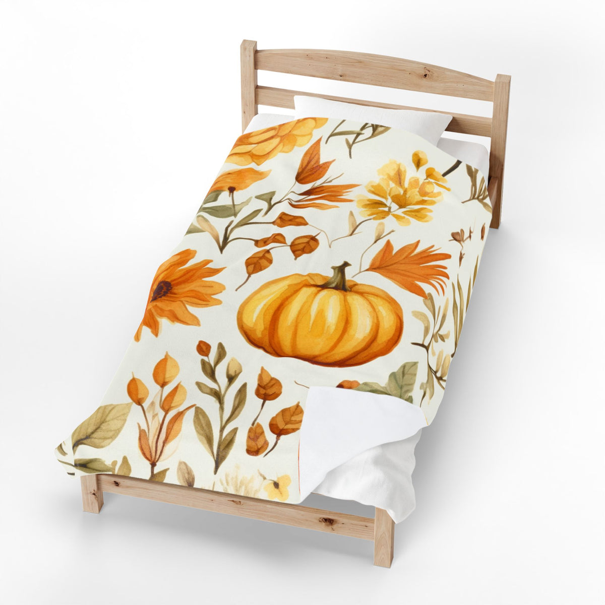 Autumn Pumpkin Floral Velveteen Plush Blanket | Fall Leaves Sunflowers