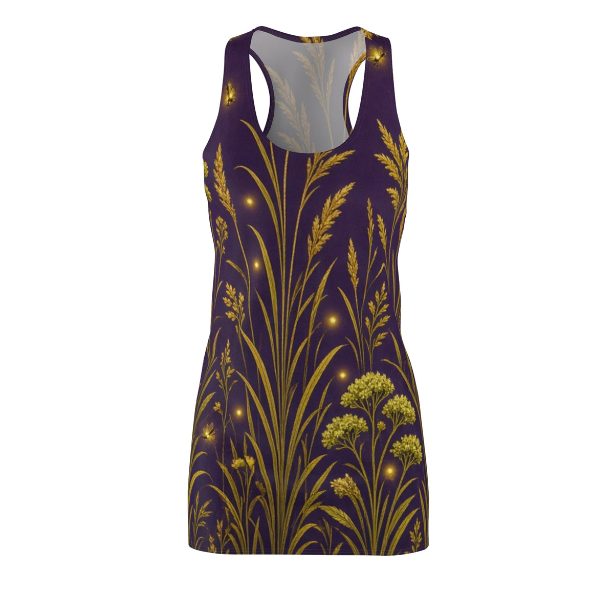 Golden Wildflowers Racerback Dress | Floral Night Meadow AOP