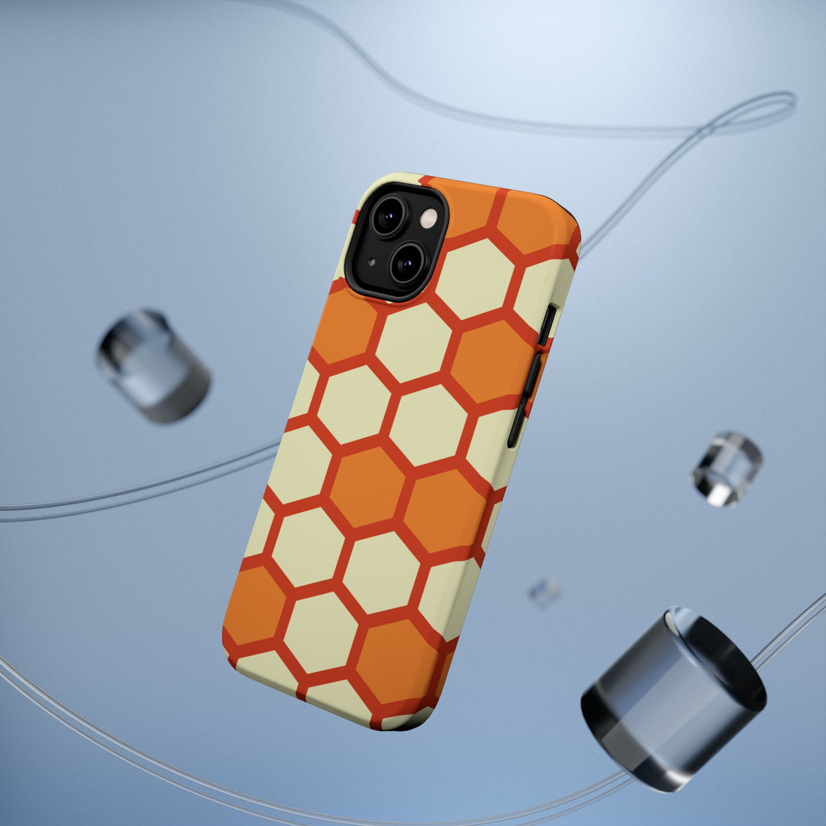 Orange Honeycomb Phone Case | Geometric Hexagon Pattern, Magnetic Impact-Resistant