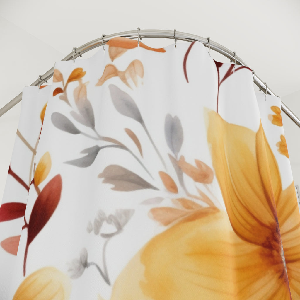 Autumn Wildflower Shower Curtain | Mustard Orange Floral Bathroom