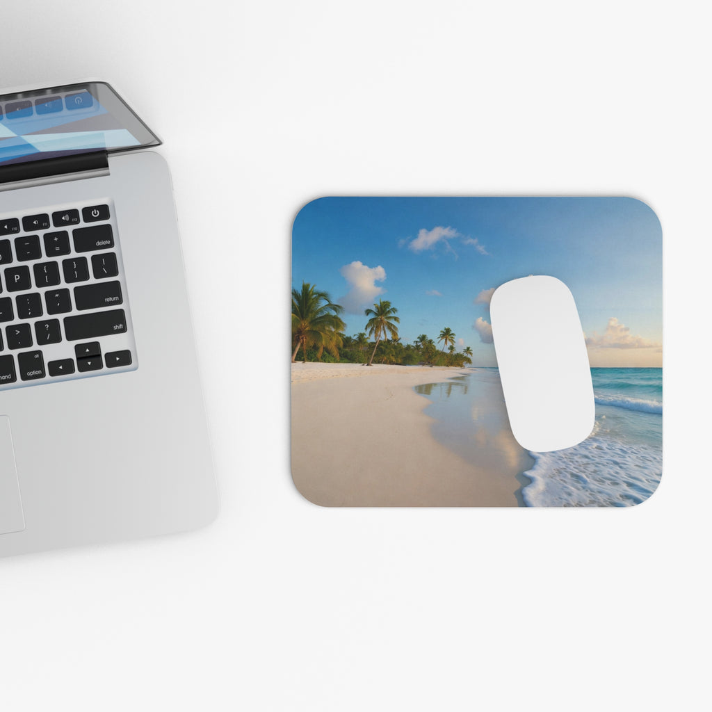 Tropical Beach Scene Mouse Pad | Palm Trees, Ocean Waves, Sandy Shore