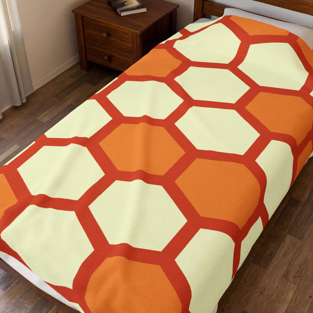 Retro Honeycomb Pattern Velveteen Plush Blanket | Orange Geometric Throw