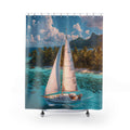 Sailboat Tropical Island Shower Curtain | Ocean Nautical Bathroom Decor