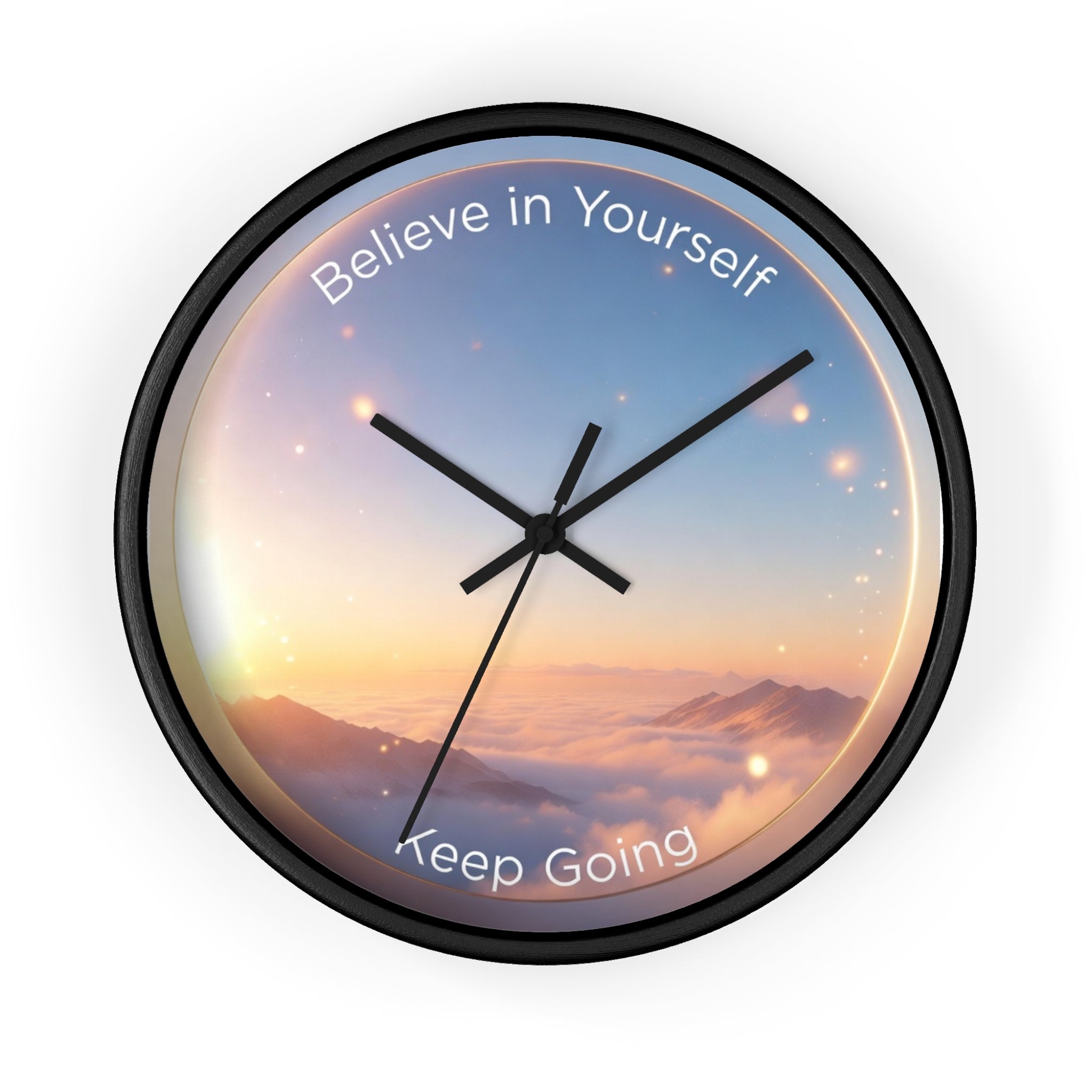 Believe in Yourself Keep Going Wall Clock | Sunrise Mountain Inspirational Clock