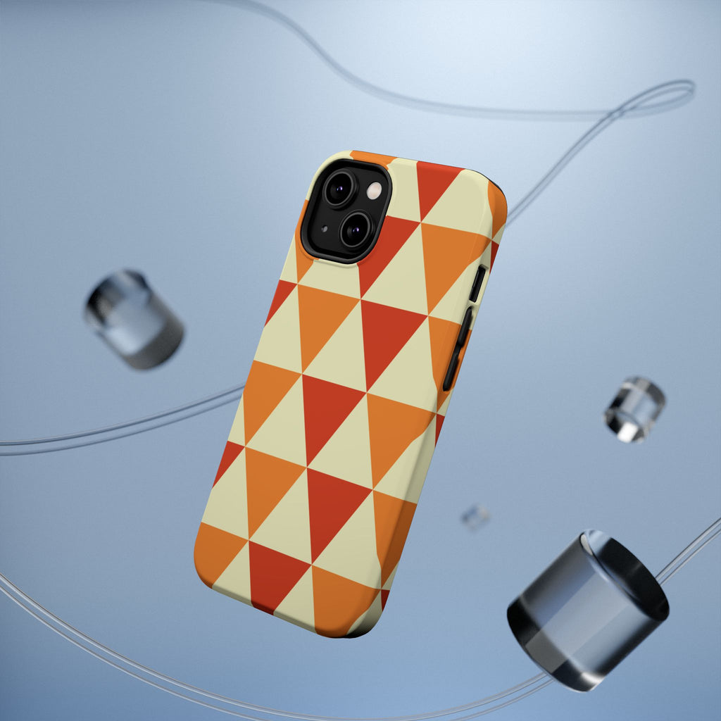 Retro Orange Triangle Pattern Phone Case | Geometric Magnetic Impact Case