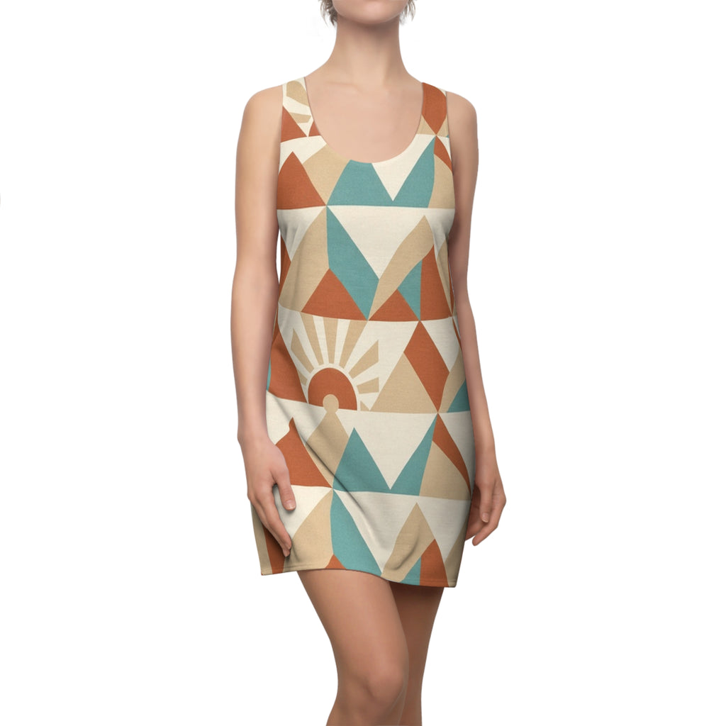 Geometric Sunrise Mountain Racerback Dress | Retro Triangle Print
