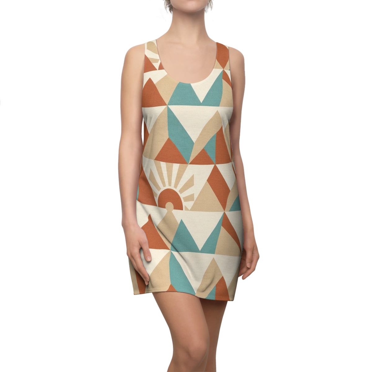 Geometric Sunrise Mountain Racerback Dress | Retro Triangle Print