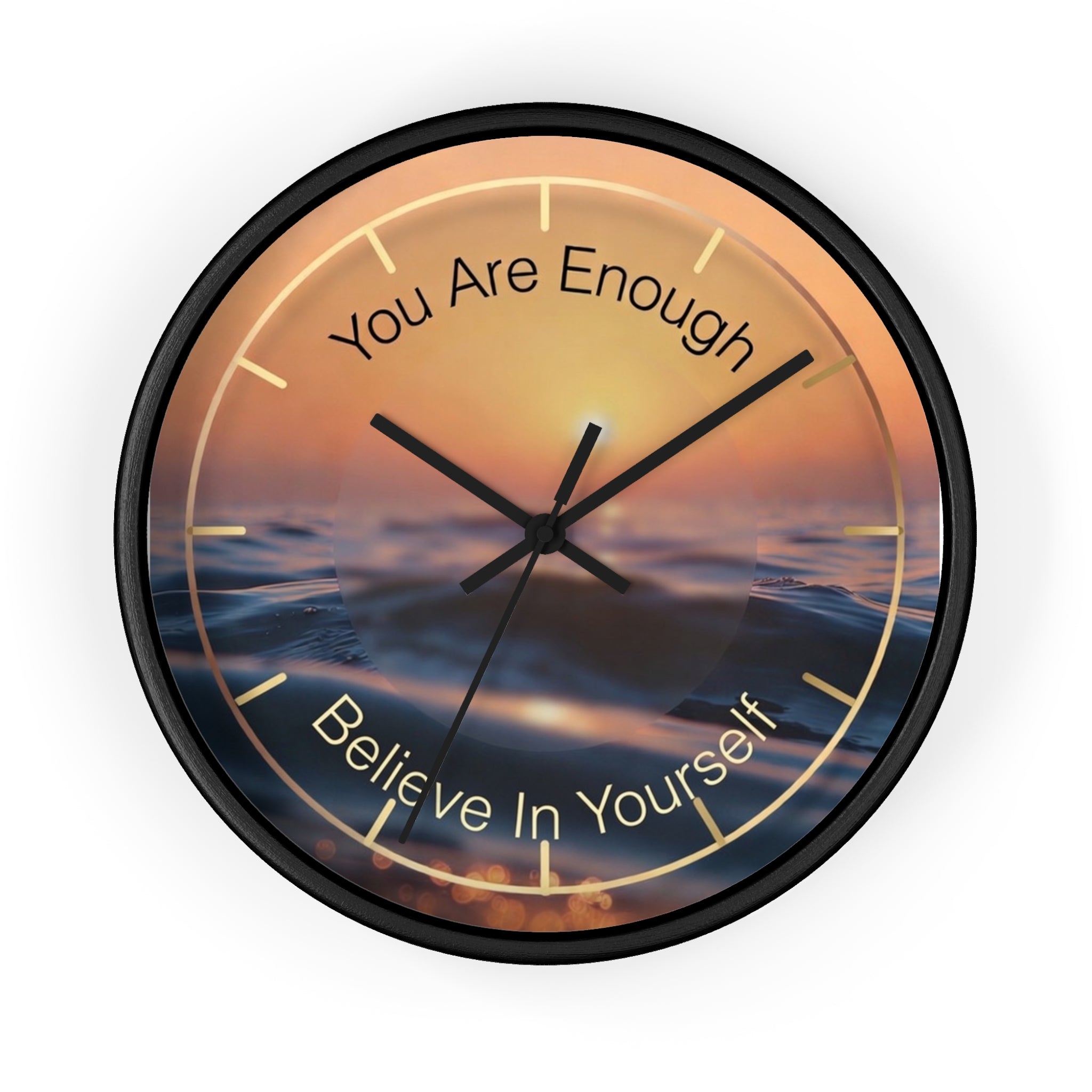 You Are Enough Believe In Yourself Wall Clock | Ocean Sunset Motivational Clock