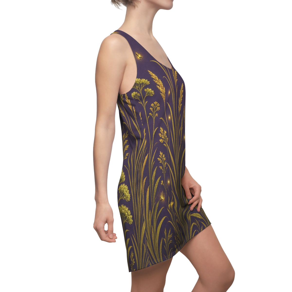 Golden Wildflowers Racerback Dress | Floral Night Meadow AOP