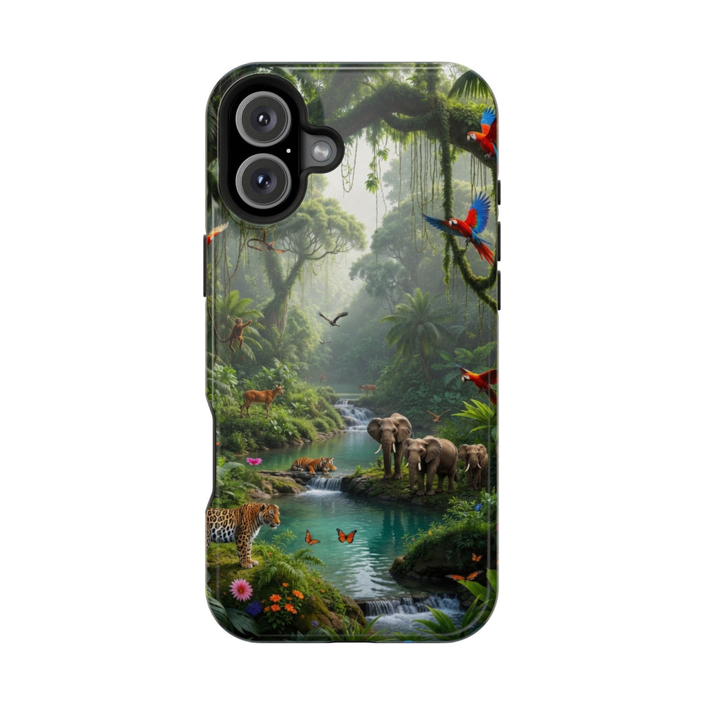 Tropical Jungle Phone Case — Magnetic Impact-Resistant with Parrots & Elephants