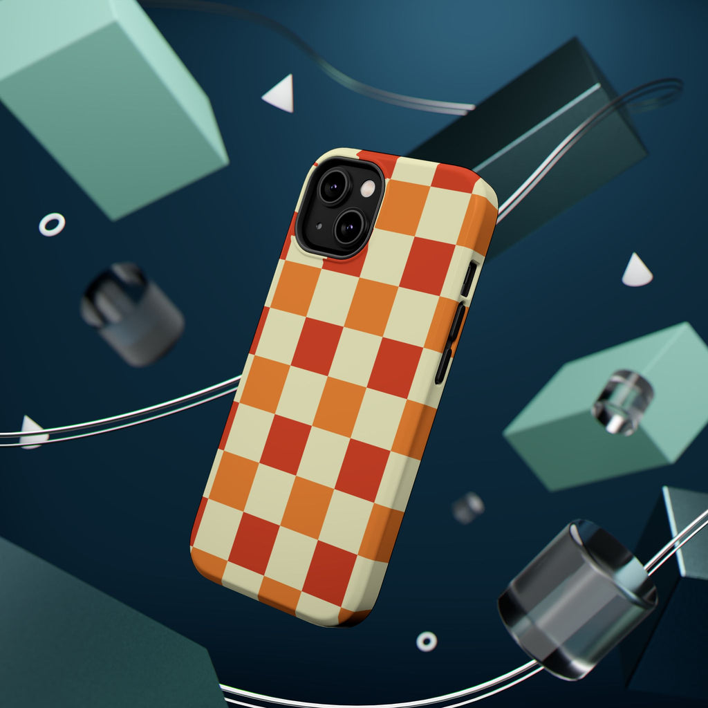 Retro Orange Checkerboard Phone Case | Magnetic Impact-Resistant Case