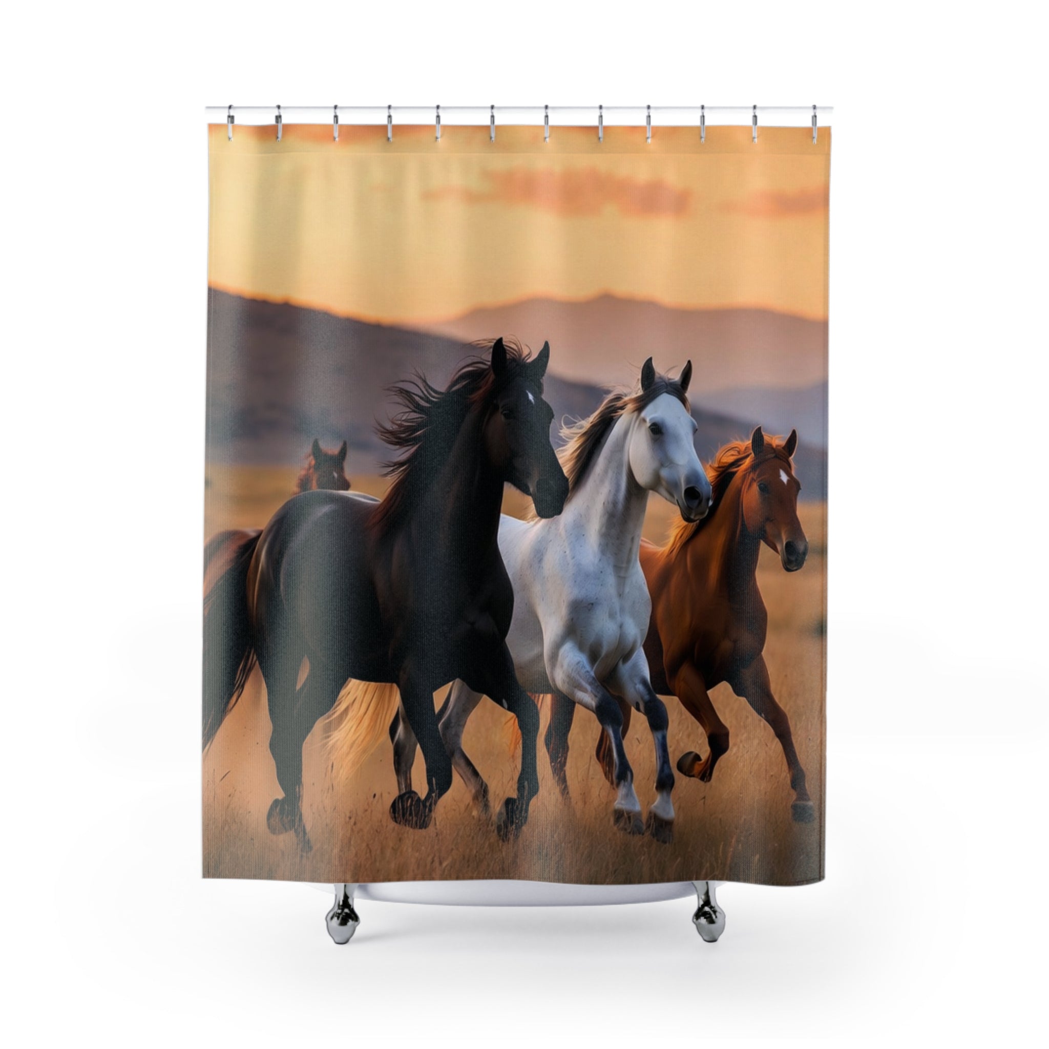 Wild Horses Running Shower Curtain | Sunset Stallions Bathroom Décor