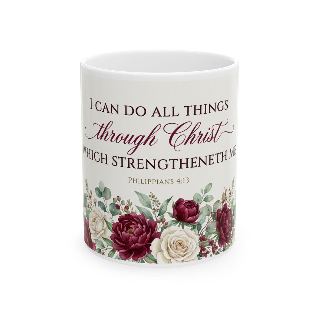 I Can Do All Things Through Christ mug | Philippians 4:13 floral ceramic mug