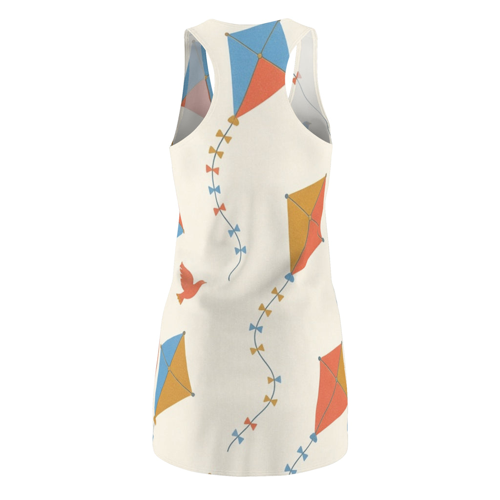 Kite Flight Pattern Dress | Colorful Kites and Birds Racerback Dress