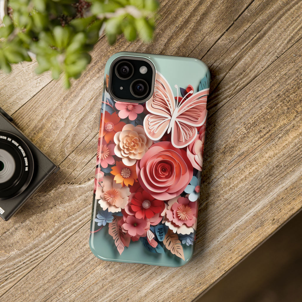 3D Paper Flowers and Butterfly Phone Case | Magnetic Impact-Resistant Case