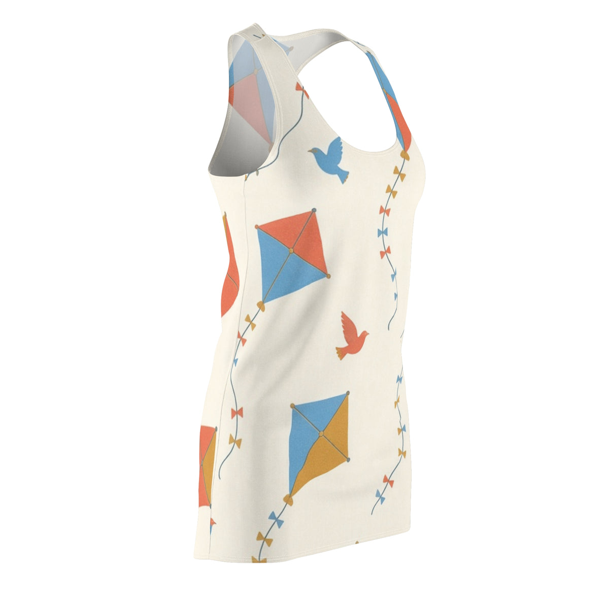 Kite Flight Pattern Dress | Colorful Kites and Birds Racerback Dress
