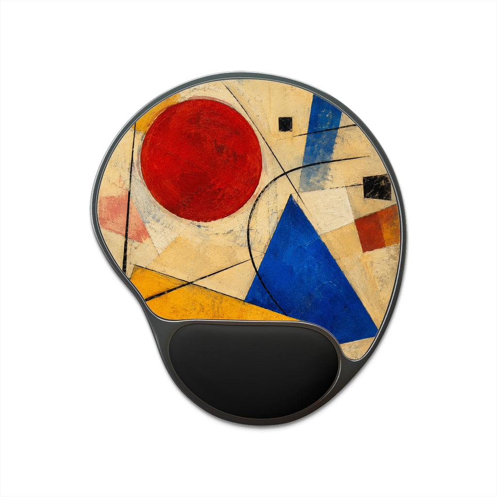 Abstract Geometric Art Mouse Pad with Wrist Rest | Modern Red Circle Blue Triangle