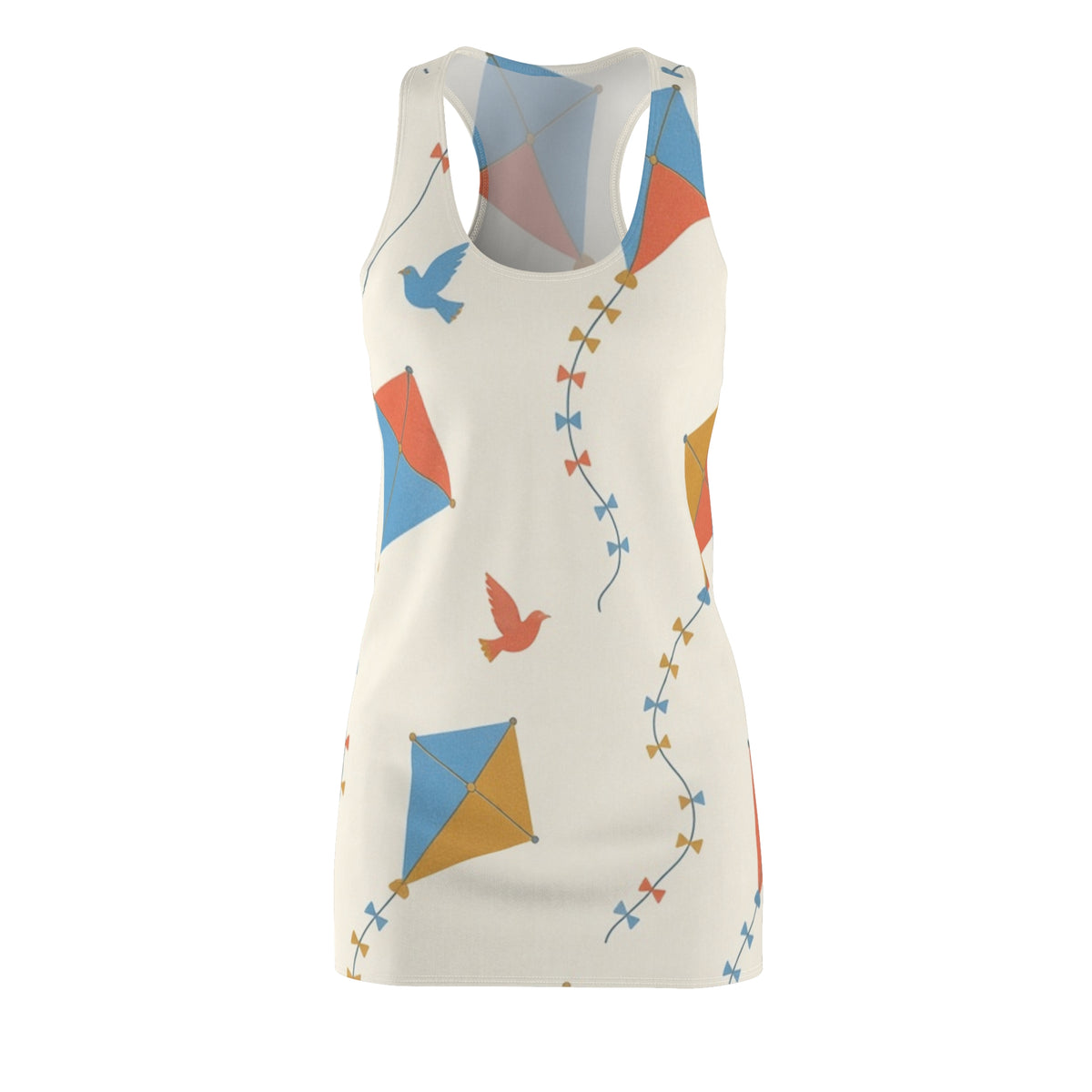 Kite Flight Pattern Dress | Colorful Kites and Birds Racerback Dress