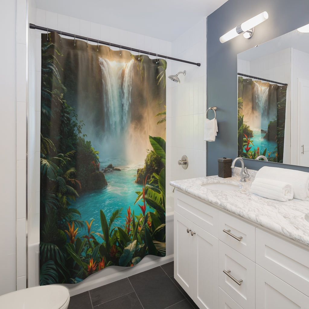 Tropical Waterfall Shower Curtain | Jungle Falls Bathroom Decor
