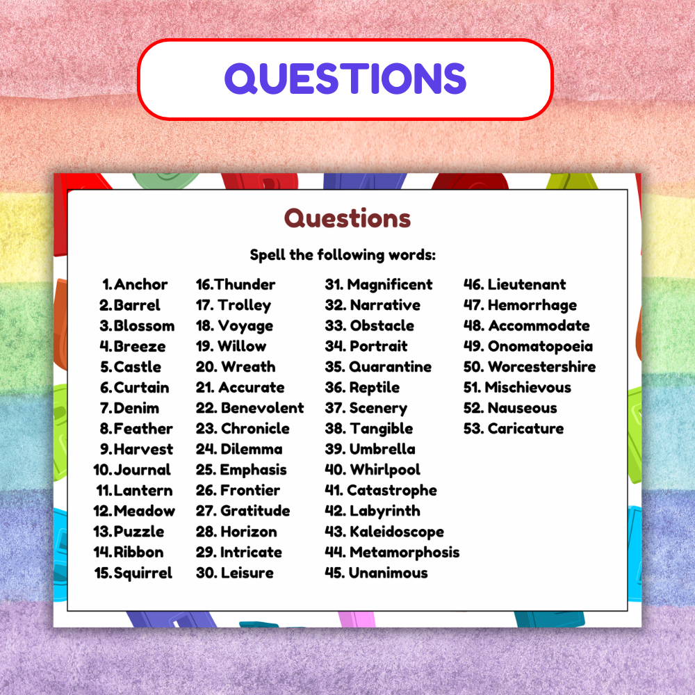Spelling Bee Board Game Printable | Fun Spelling Practice Game for Kids | Educational Spelling Trivia PDF | Instant Download Ages 8+