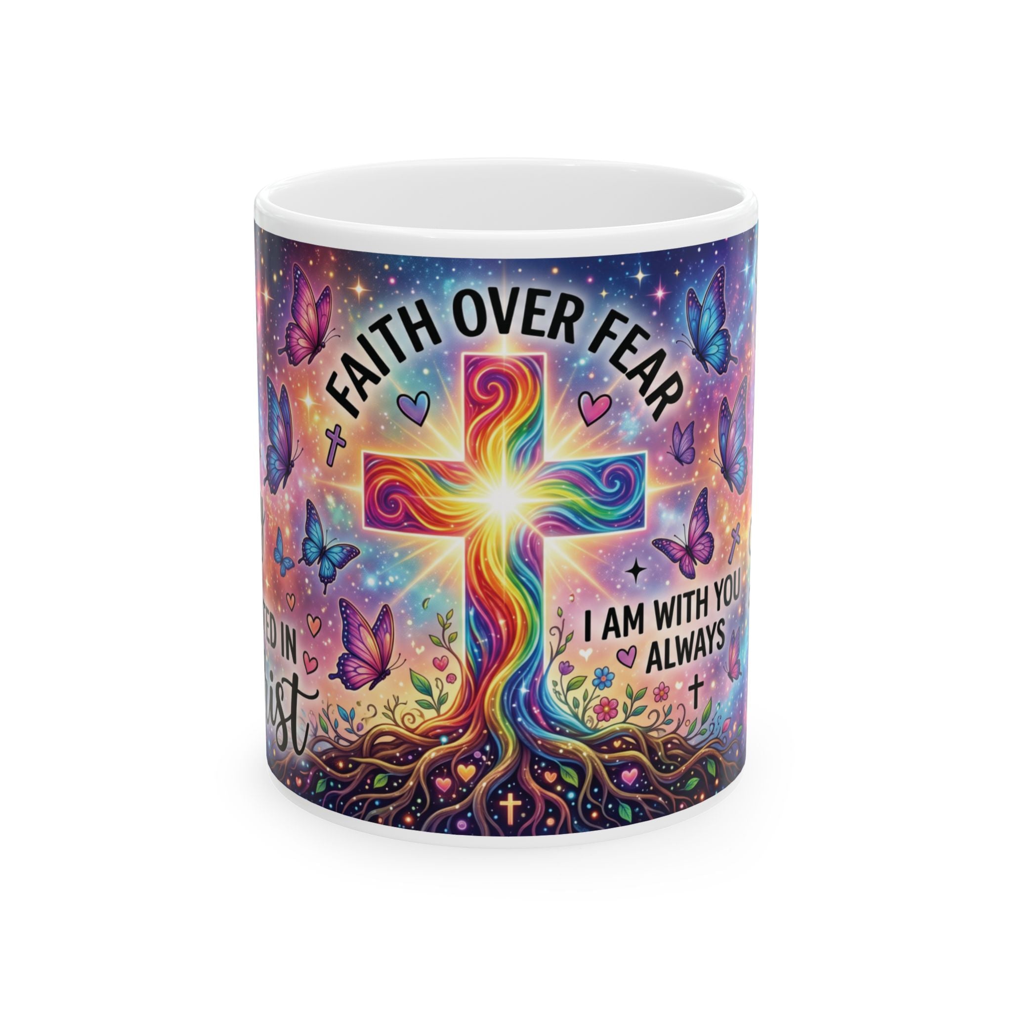 Faith Over Fear cross mug | Christian mug, colorful cross, inspirational faith design
