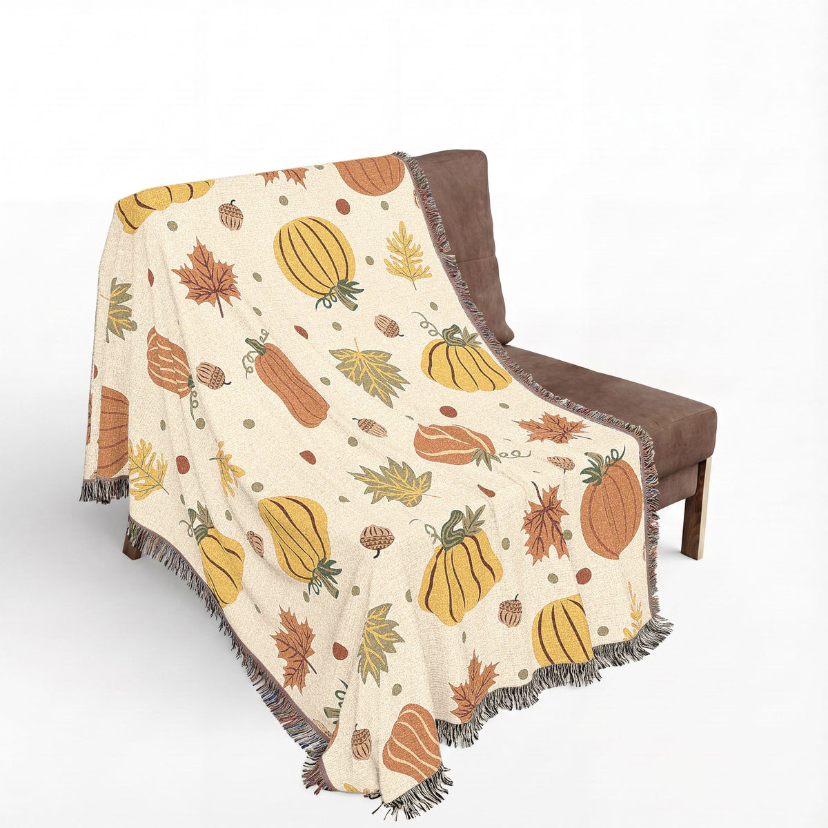 Autumn Pumpkins and Leaves Woven Blanket | Fall Throw
