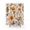 Orange Floral Pattern Shower Curtain | Botanical Bloom Bathroom