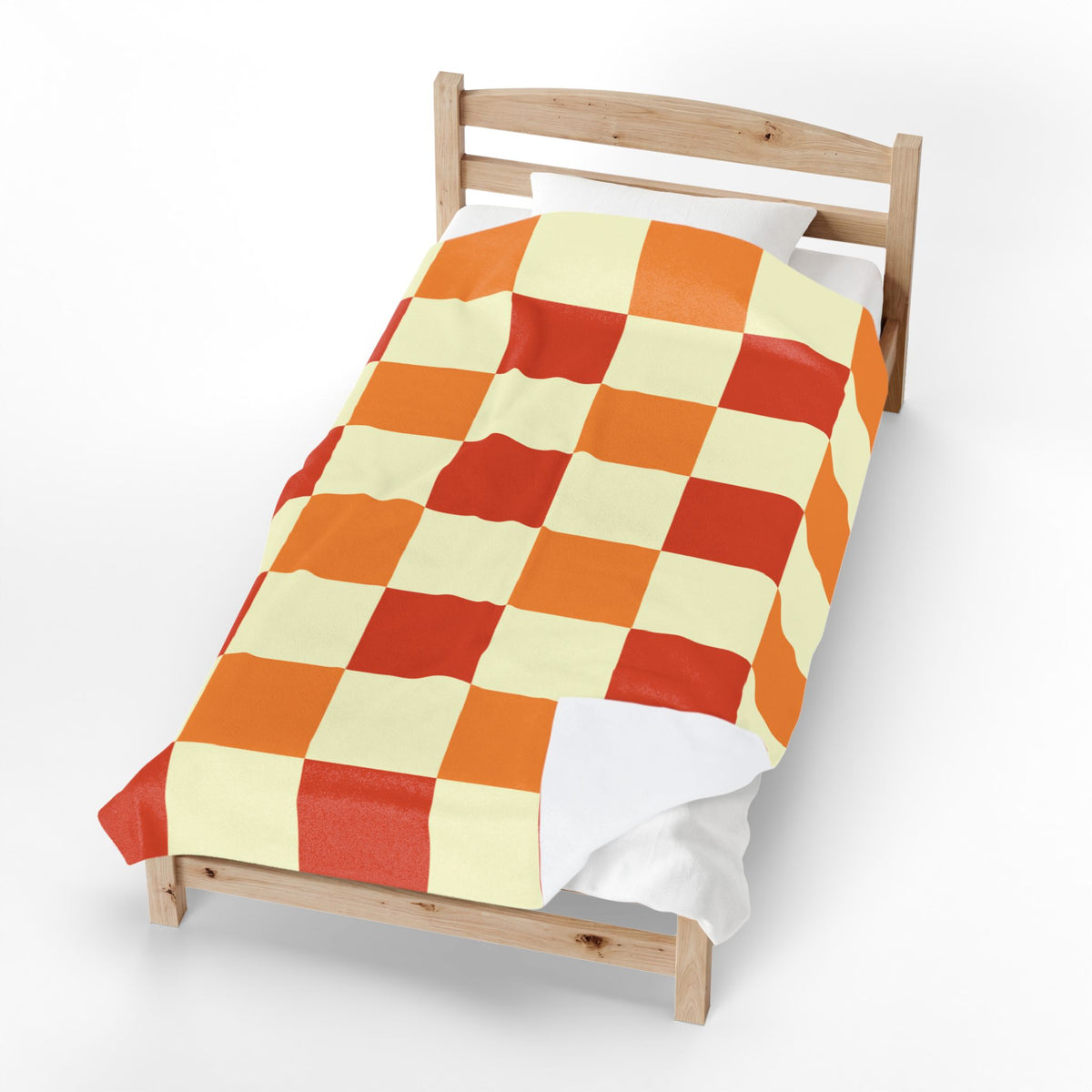 Orange Checkerboard Velveteen Plush Blanket | Retro Plaid Throw