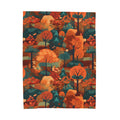 Autumn Forest Pattern Velveteen Plush Blanket | Fall Trees, Orange Teal Woodland