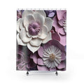 3D Paper Flowers Shower Curtain | Pink White Floral Bathroom Decor