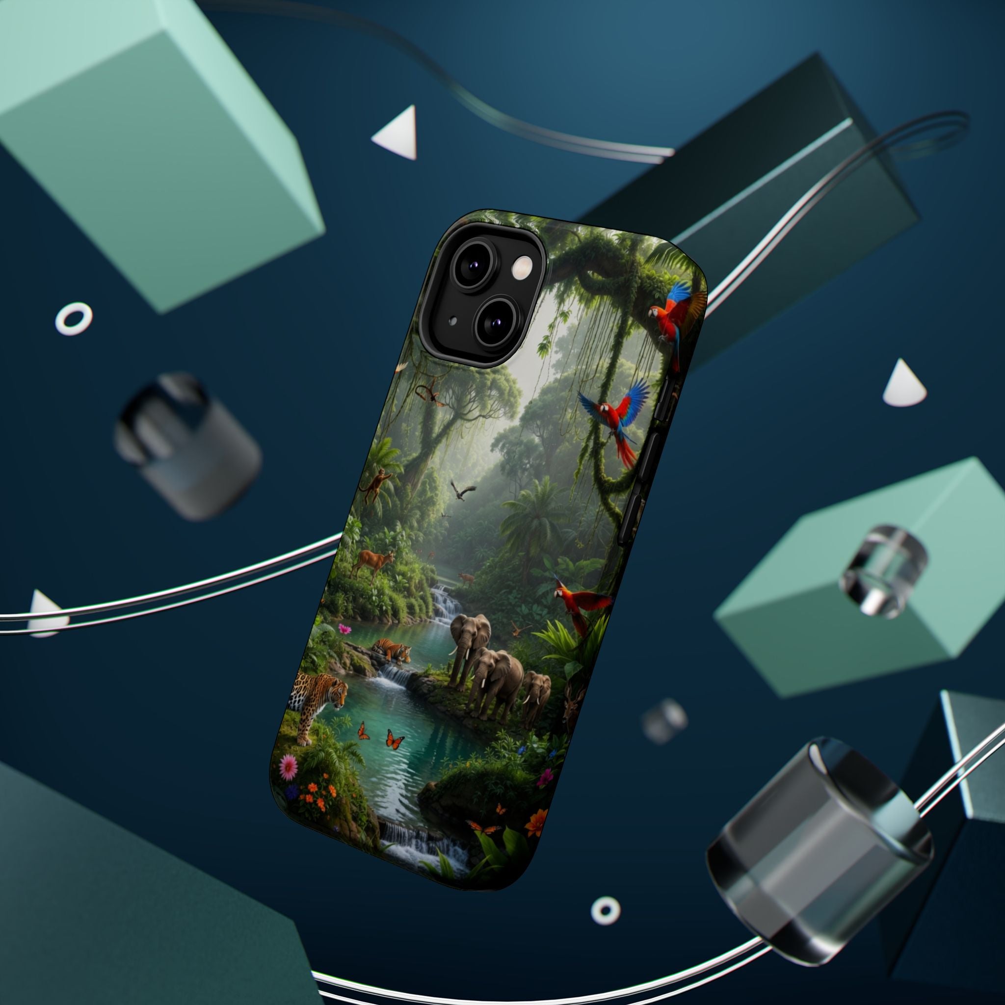 Tropical Jungle Phone Case — Magnetic Impact-Resistant with Parrots & Elephants