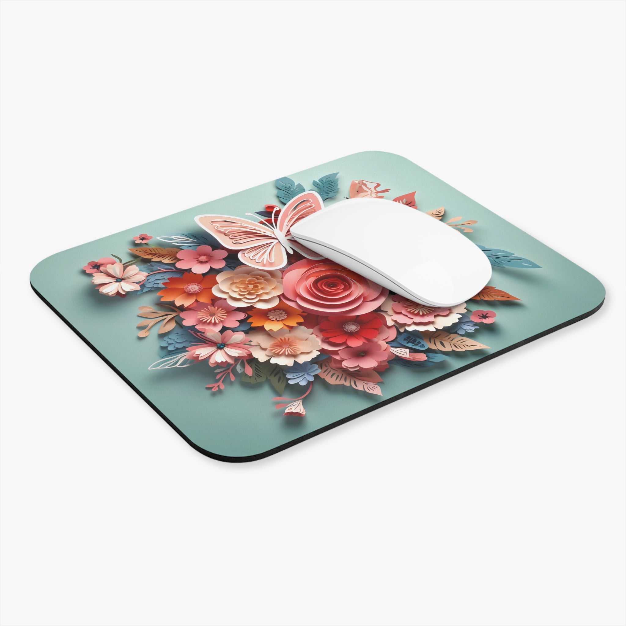 Paper Floral Bouquet Butterfly mouse pad | Floral Desk Accessory