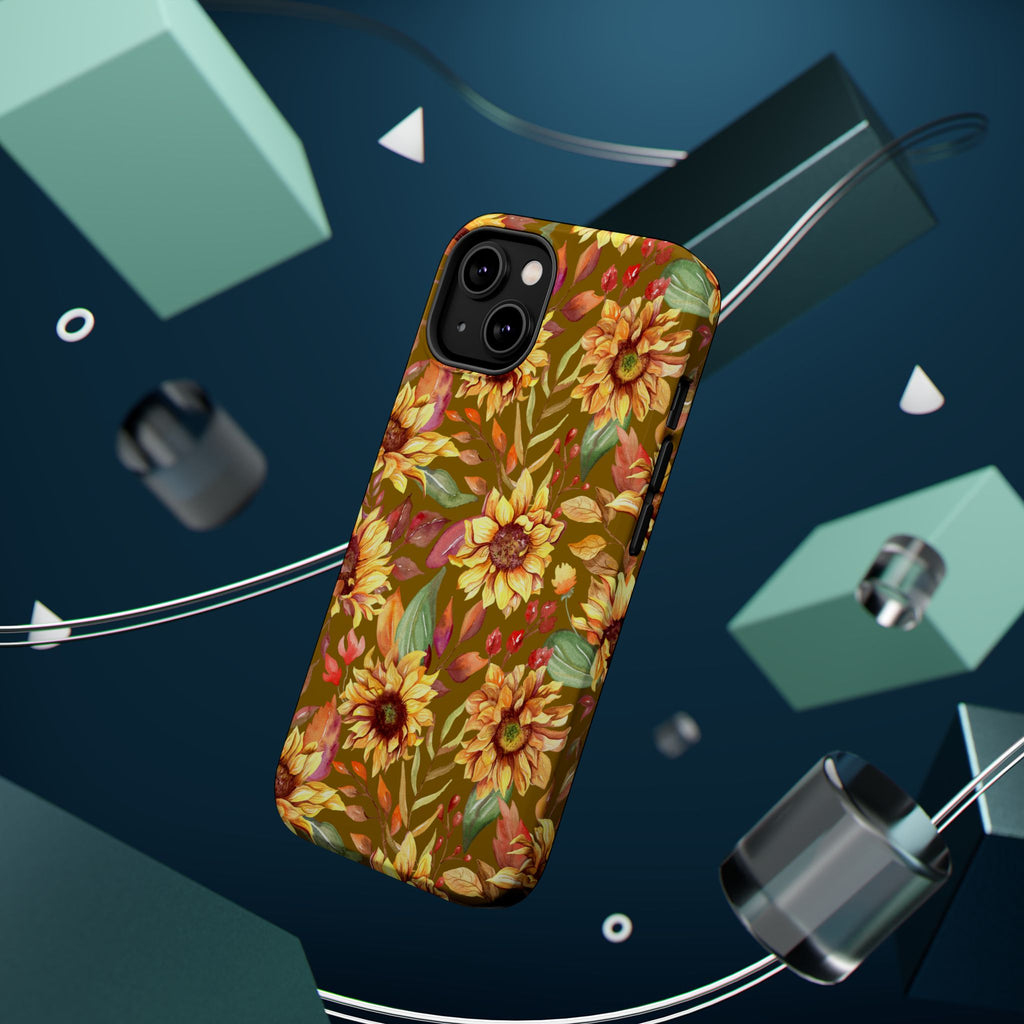 Vintage Sunflower Pattern Phone Case | Magnetic Impact-Resistant Case