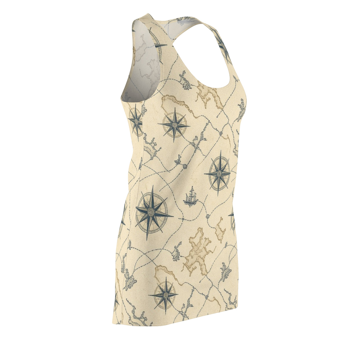 Vintage Treasure Map Racerback Dress | Nautical Compass Pattern