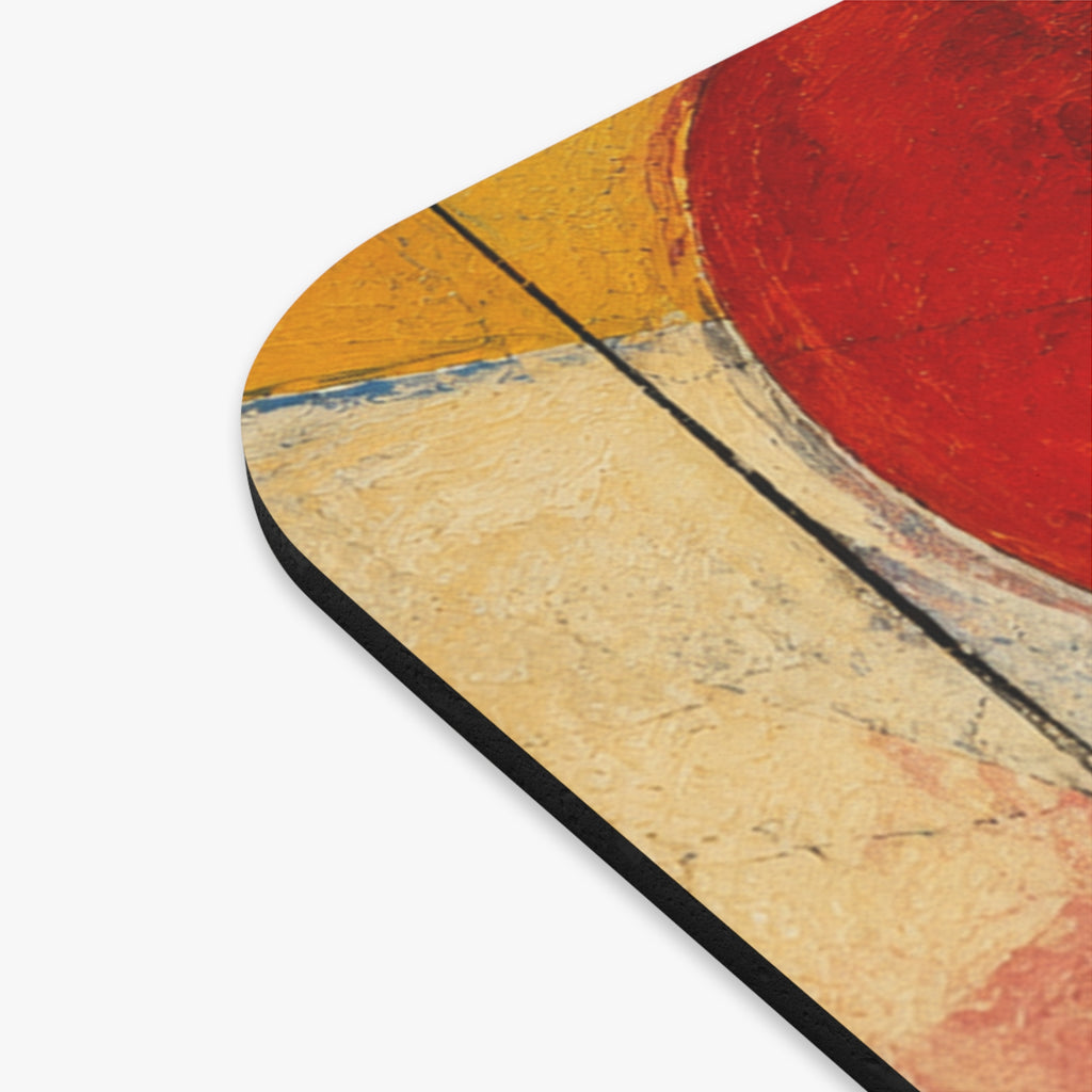 Abstract Geometric Art Mouse Pad | Red Circle Blue Triangle Rectangular Desk Pad