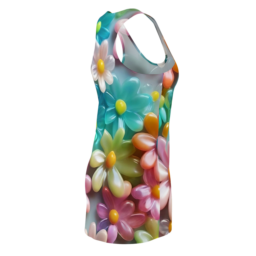 Colorful 3D Daisy Pattern Racerback Dress | Floral AOP