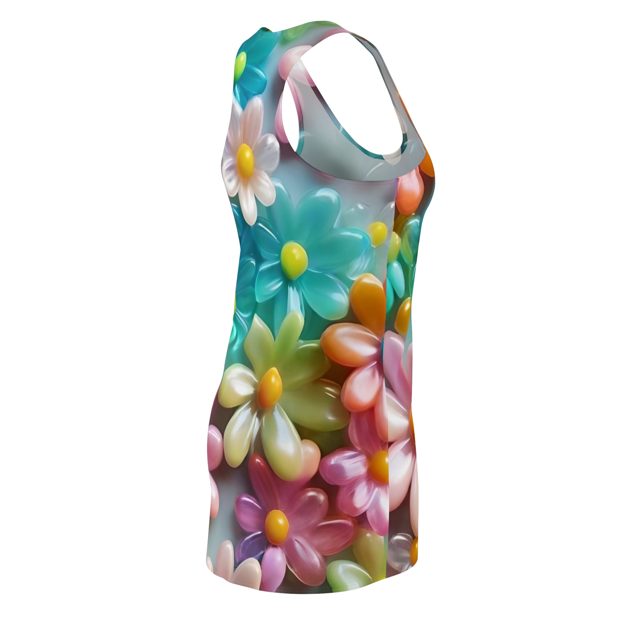 Colorful 3D Daisy Pattern Racerback Dress | Floral AOP