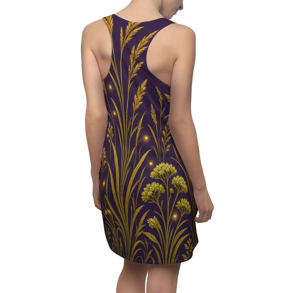 Golden Wildflowers Racerback Dress | Floral Night Meadow AOP