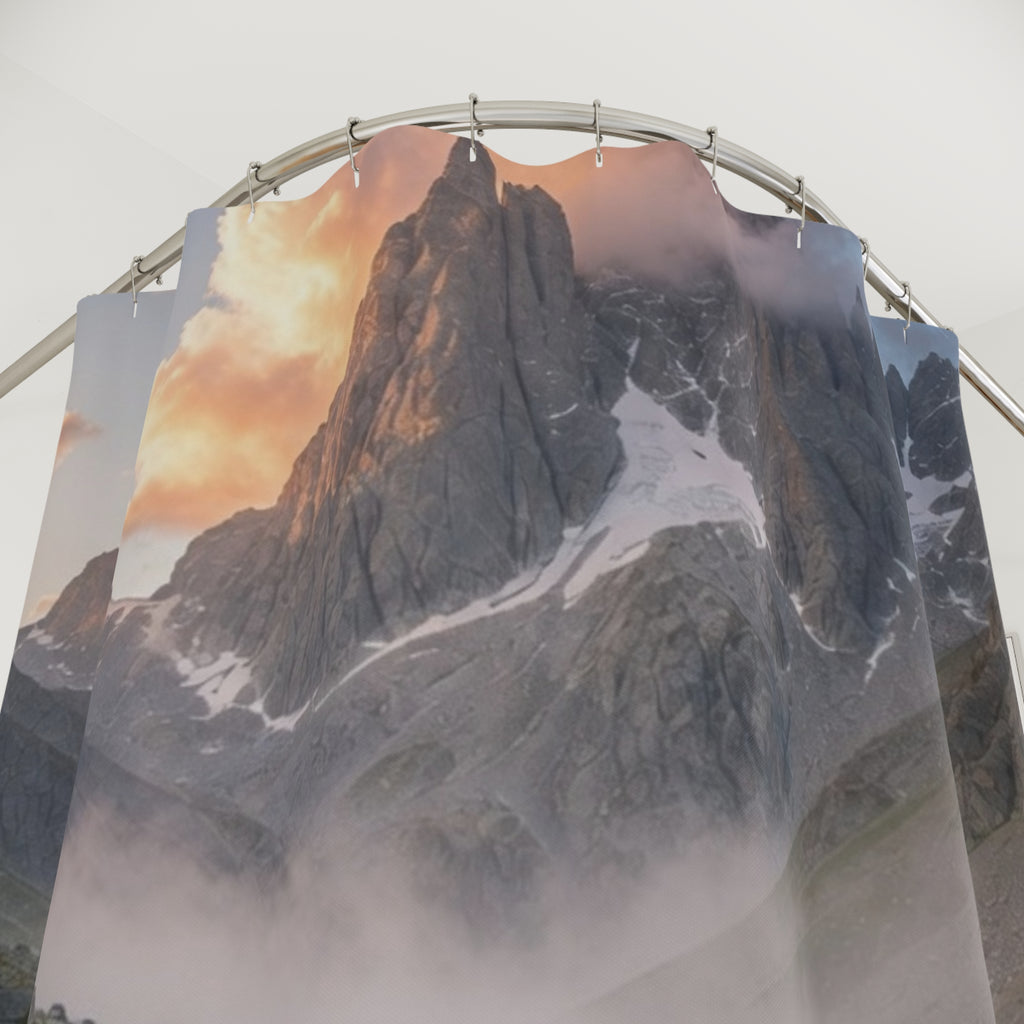 Misty Mountain Lake Shower Curtain | Scenic Alpine Landscape