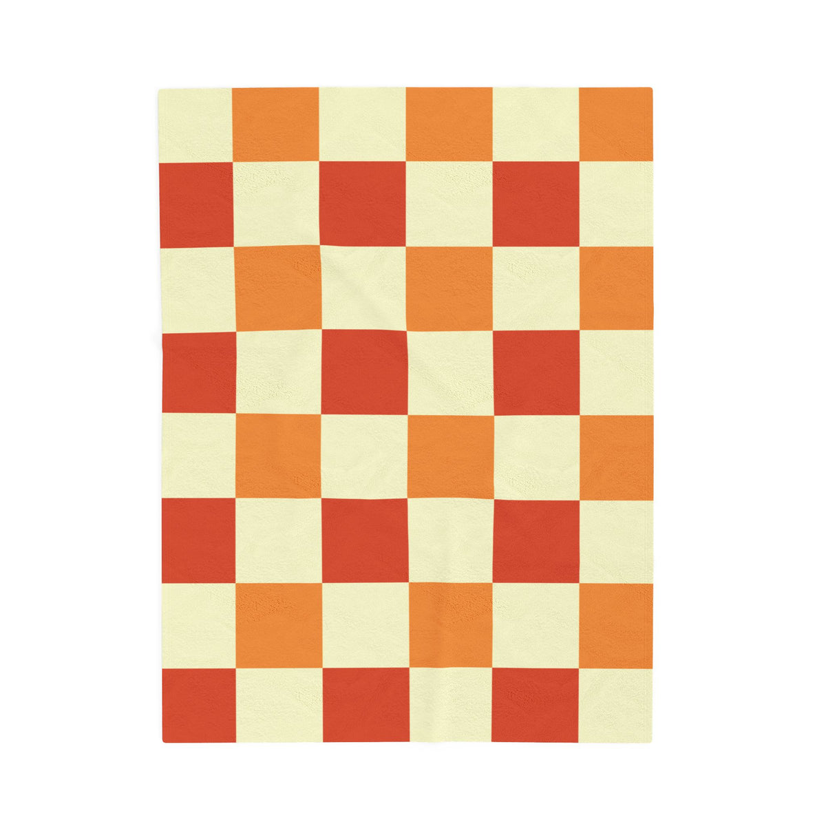 Orange Checkerboard Velveteen Plush Blanket | Retro Plaid Throw