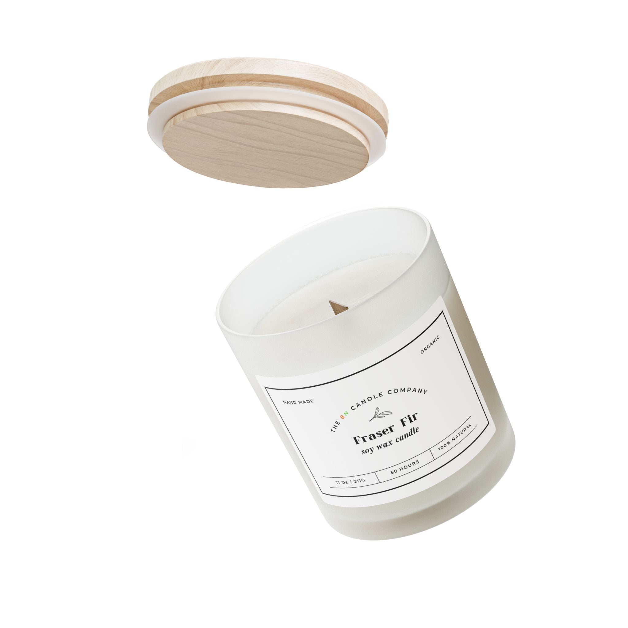 Fraser Fir Candle Frosted Glass 11oz | Soy Wax, Wooden Lid