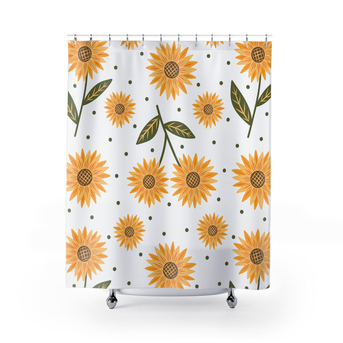 Sunflower Pattern Shower Curtain | Yellow Floral Sunflower Dots