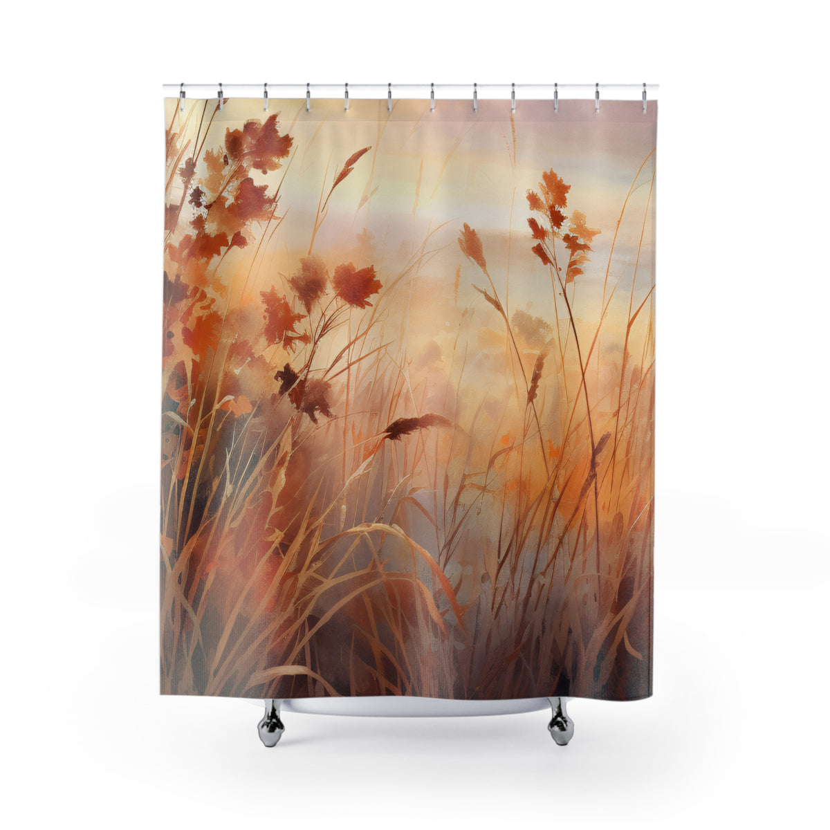 Golden Prairie Grasses Shower Curtain | Meadow Floral Bathroom Decor