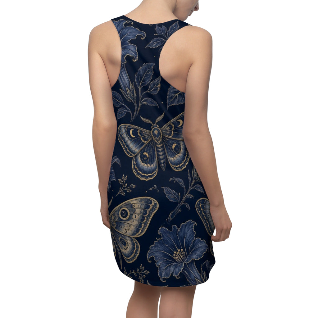 Vintage Moth Floral Racerback Dress | Navy Botanical Allover Print